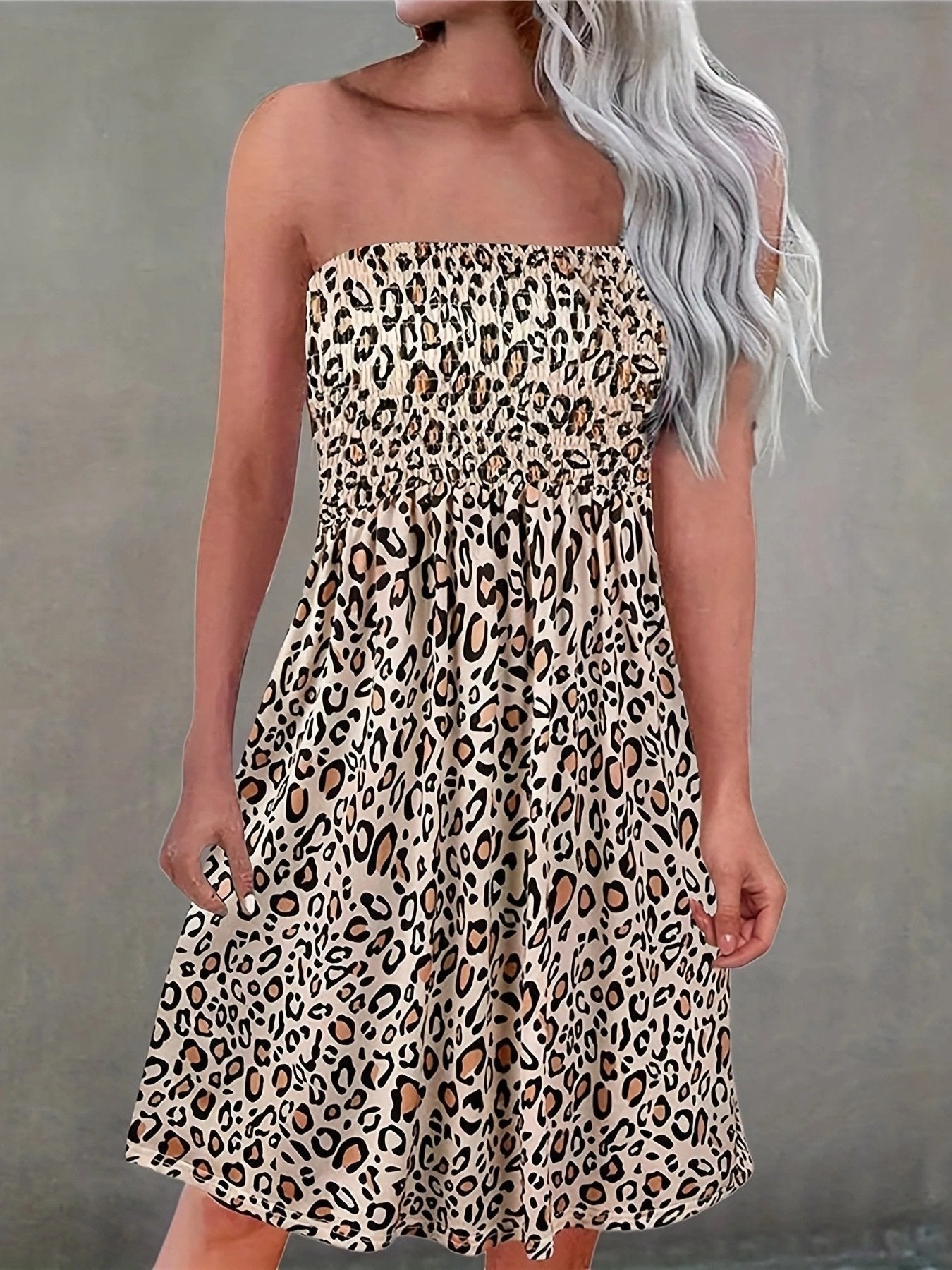 One Line Collar Printed Casual Dress for Vacation