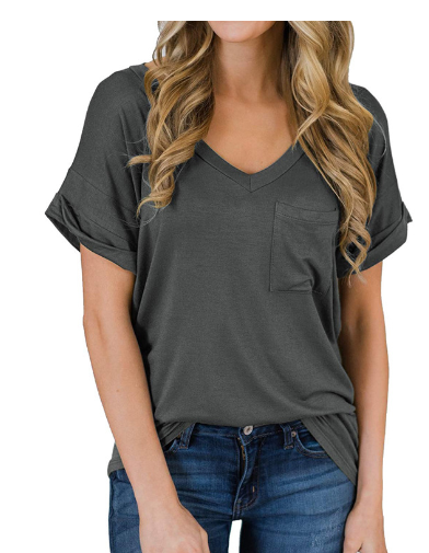 Irregular V-Neck Loose Short Sleeve T-Shirt