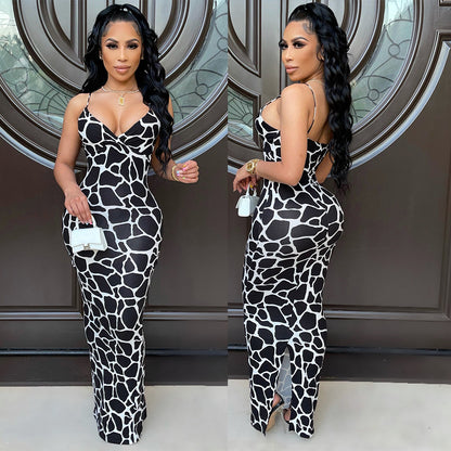 V-neck Strap Women's Floral Print Dress