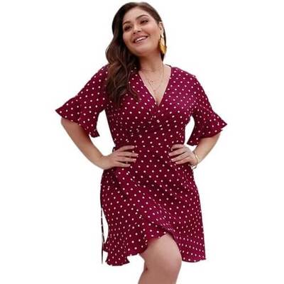 Women's  V-Neck Polka Dot Plus Size  Dress
