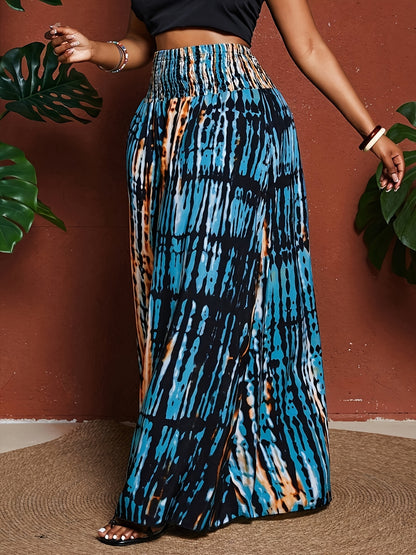 Plus Size Bohemian-style Tie-dye Print Elastic Drawstring Pants