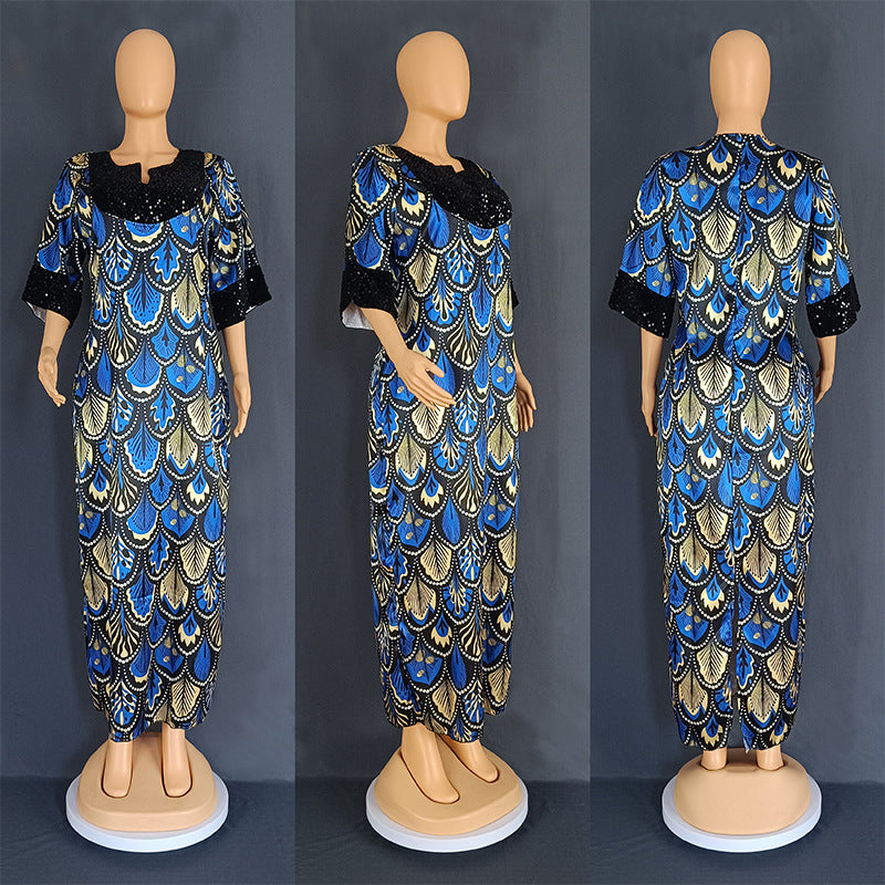 Plus Size Women's Long Satin Sequin Gown Dress