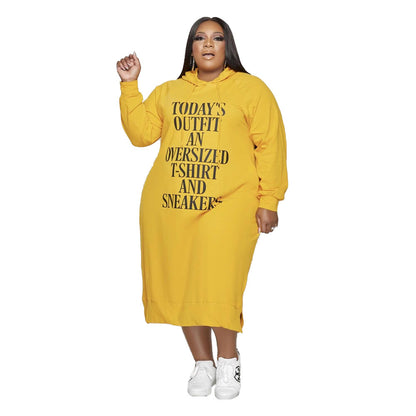 Printed Mid-Length Hoodie Dress for Women
