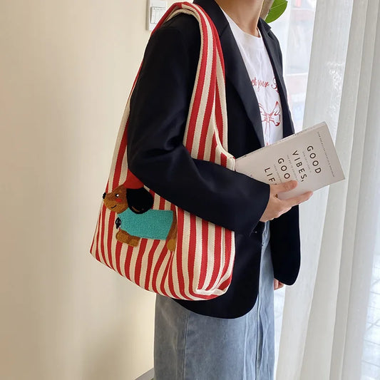 Higher Cute Dog Embroidery Women's Shoulder Bag Large Capacity