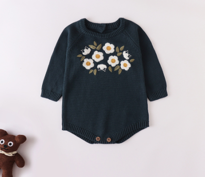 Long Sleeve Knitted Bodysuit for Baby Girls in Autumn