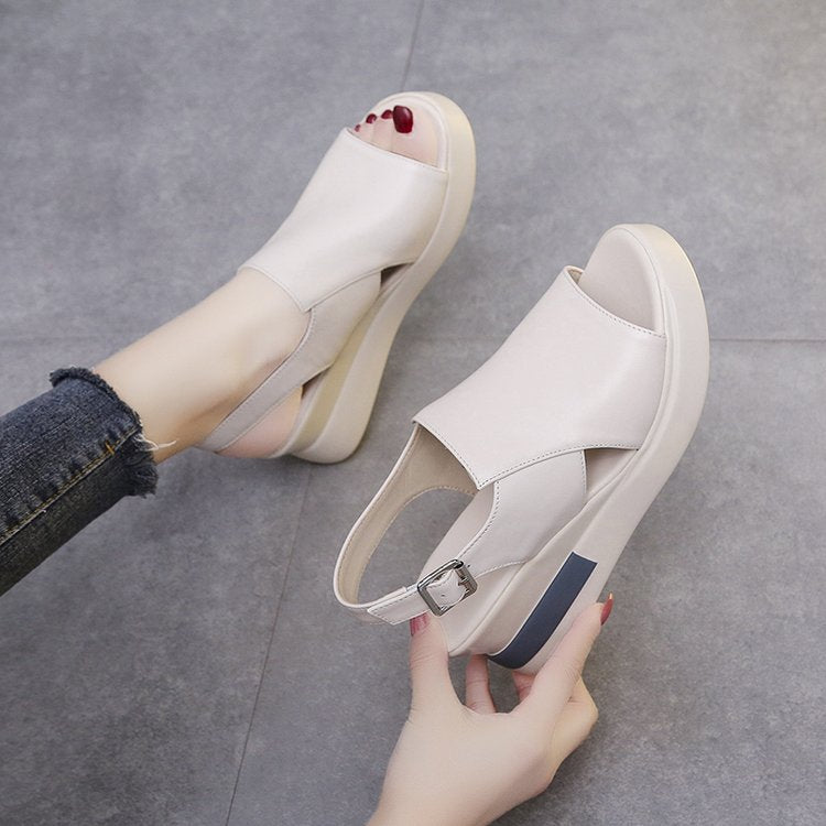 Korean Casual Wedge High-Heeled Sandals with Buckle