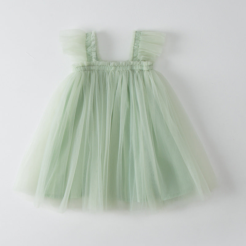 New Girls' Fleece Sleeve Tulle Dress