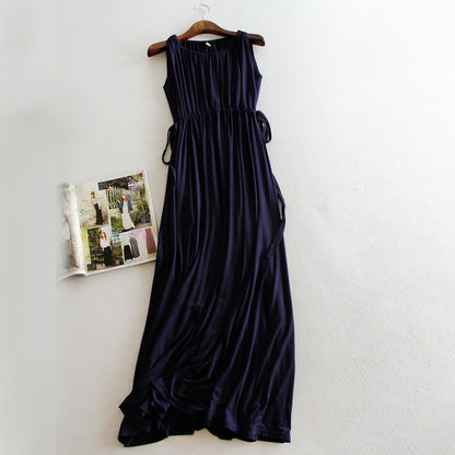 High-Waisted Sleeveless Maxi Dress with Drawstring