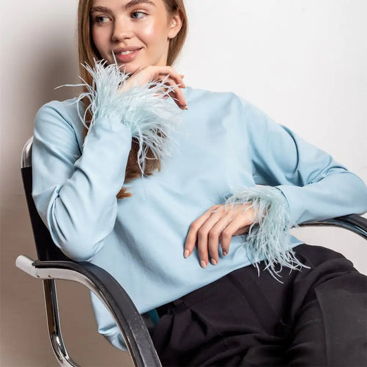 Casual Women's Round Neck Feather Stitching T-Shirt