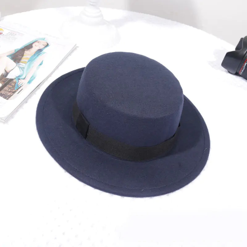 Flat Top Retro British Big Brim Fedora Hat