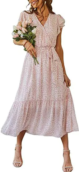 V-neck Short Sleeve Women's Floral Dress