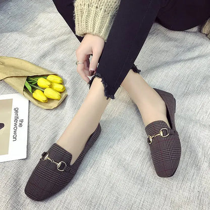 Korean Style Plaid Casual Flats for Women