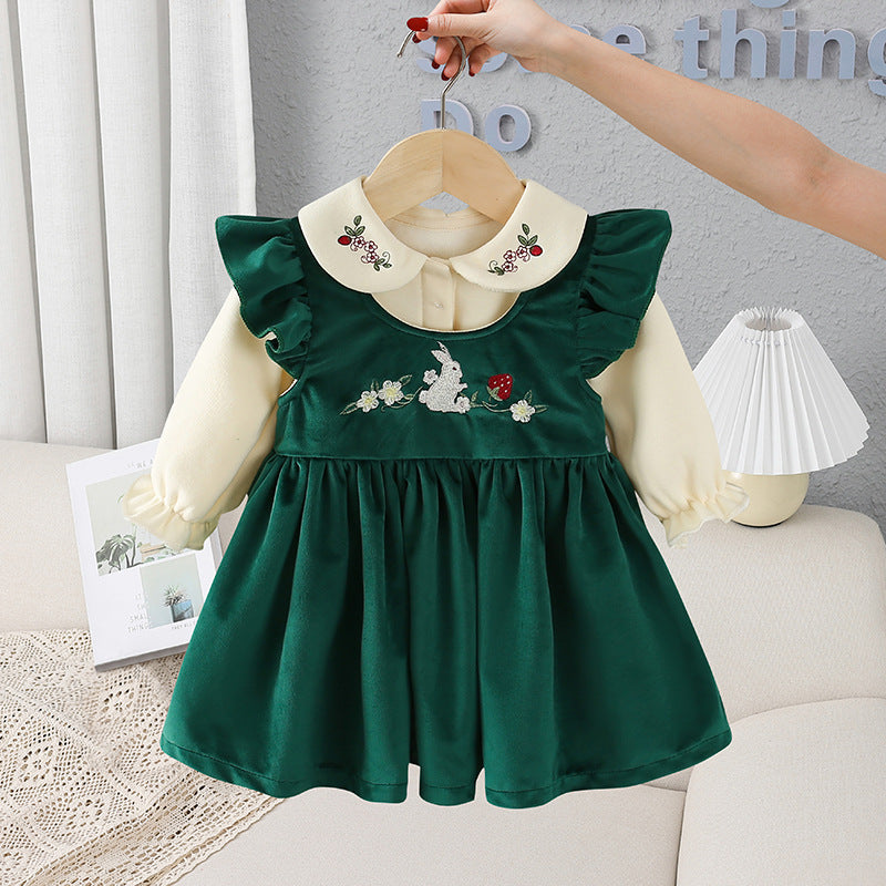 Winter New Girls' Velvet Dress for Kids