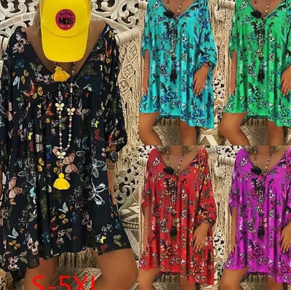 Vintage Floral Deep V-Neck Dress