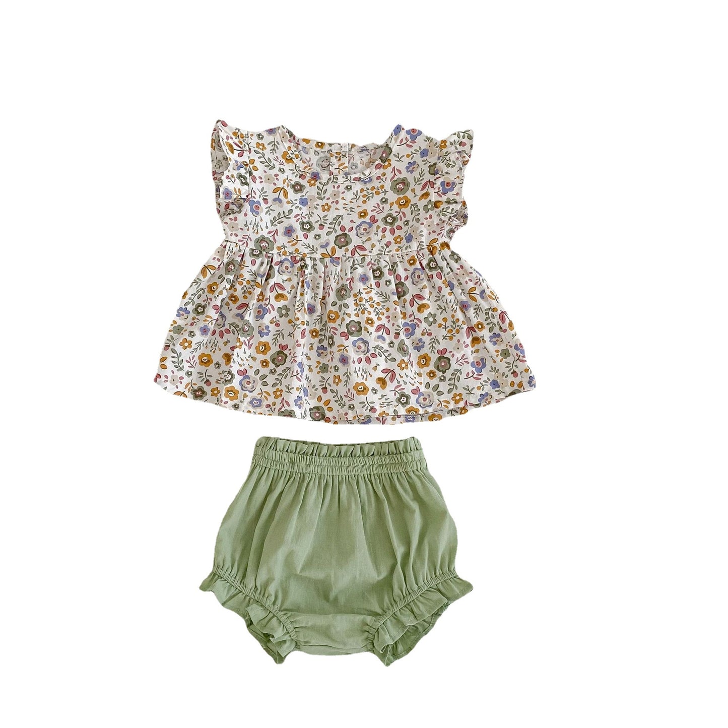 Floral Flying Sleeve Top & Shorts Set for Baby Girls