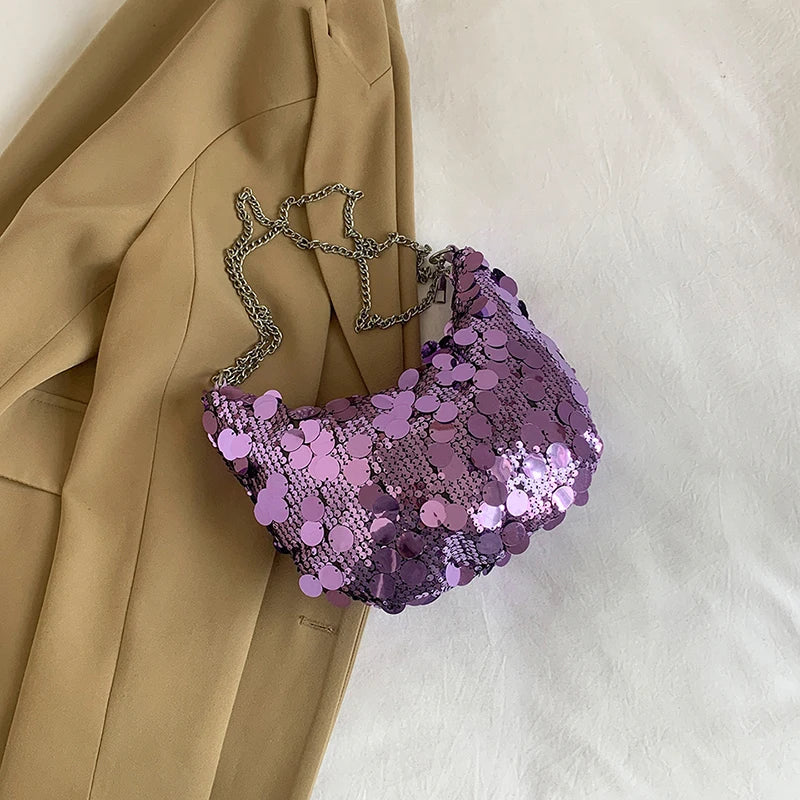 Sequin Bag Women  New Trendy Versatile Chain Solid One Shoulder Bags