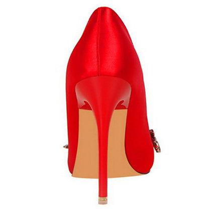 Elegant Satin Pointed-Toe High Heels with Pearls
