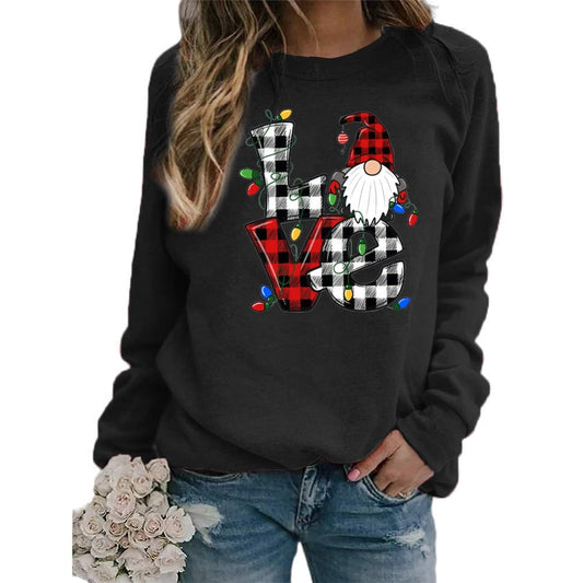 Printed Round Neck Long Sleeve Santa Sweater Coat for Women
