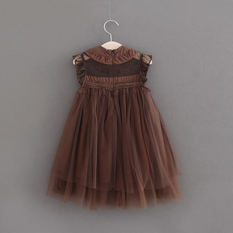 Girls' Summer Dress with Ruffled Sleeves and Tulle