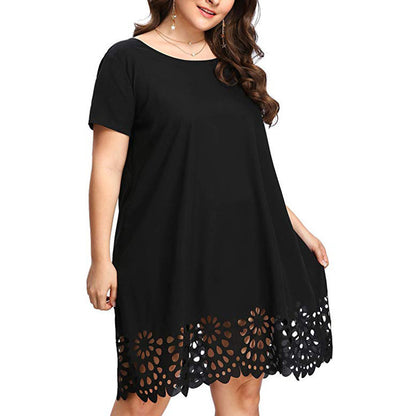 Plus Size Hollow Out Floral Hem A-Line Dress