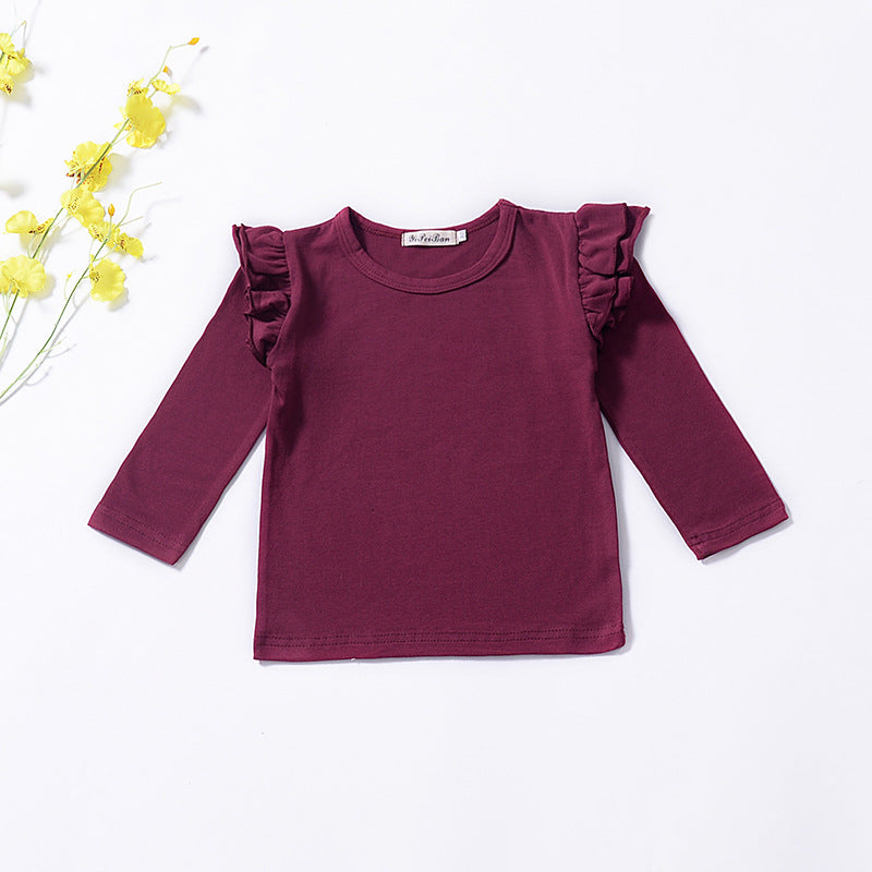 Multicolor Cotton Ruffle Sleeve T-Shirt for Girls