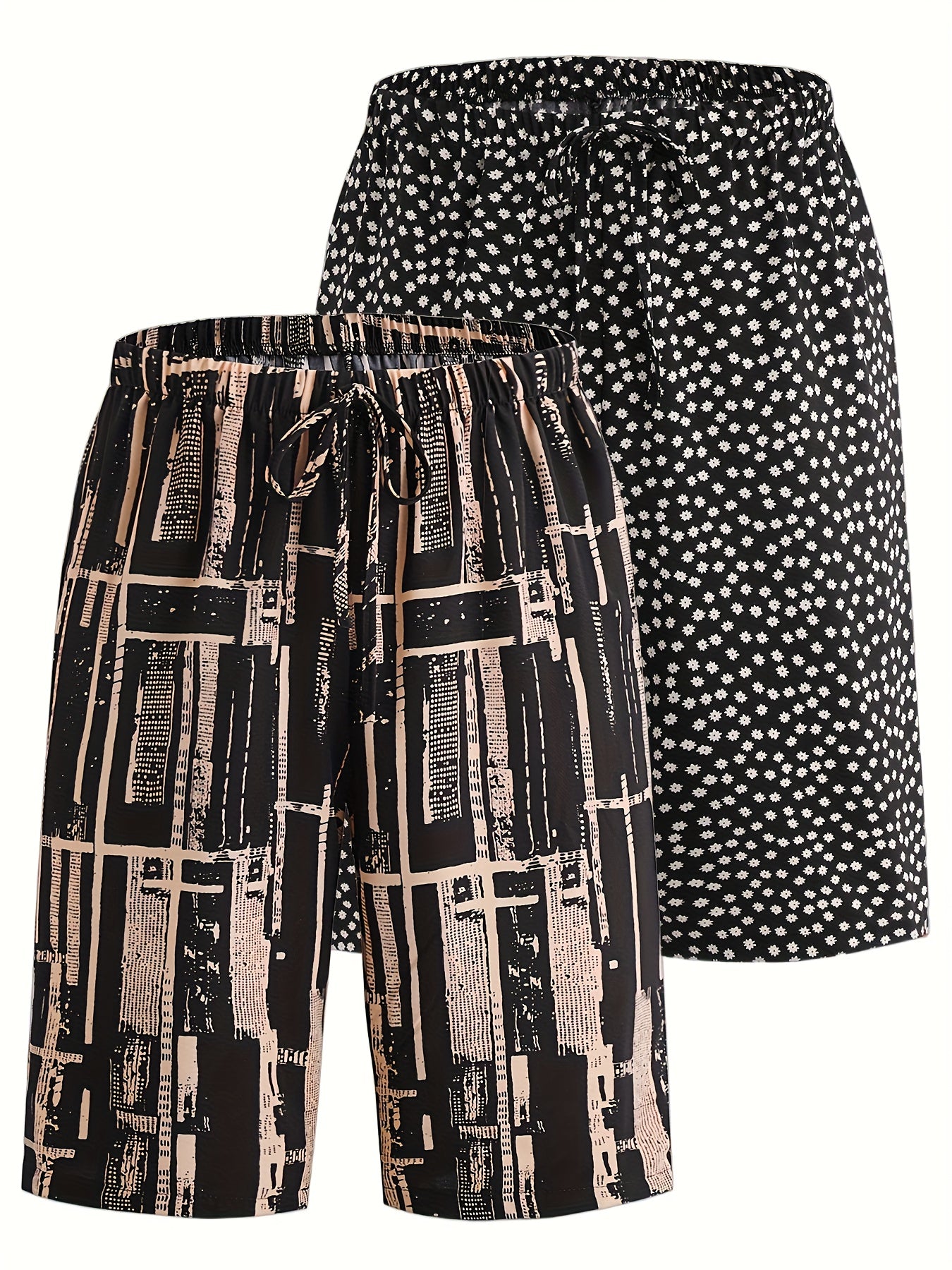 2pcs Set Plus Size Women's Shorts with Print