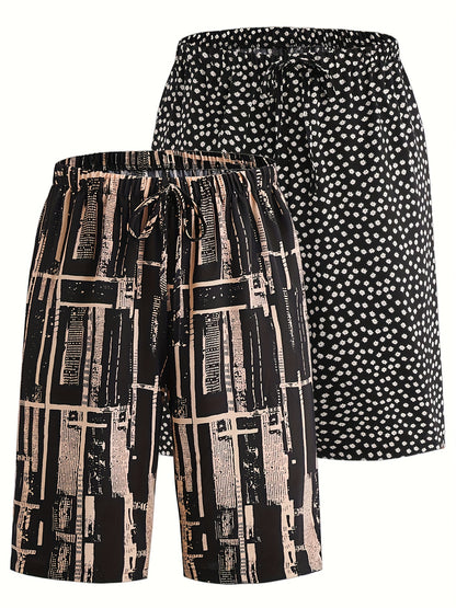 2pcs Set Plus Size Women's Shorts with Print