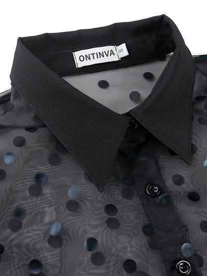 Summer V-neck Polka Dot Button Top for Women