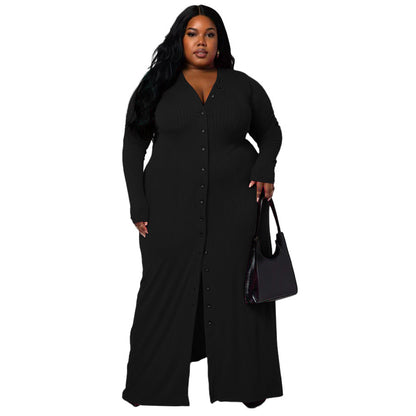 Plus Size Women's Striped Split Dress