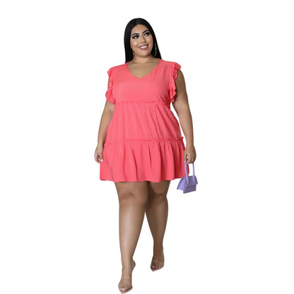 Women's Casual V-neck Sleeveless Ruffled Dress