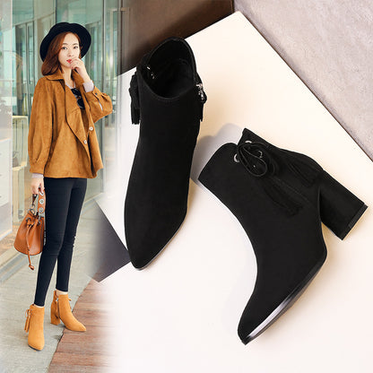 Winter High Heel Short Boots for Women with Chunky Heels