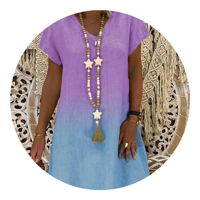2020 Women's Gradient Print V-Neck Short Sleeve Dress