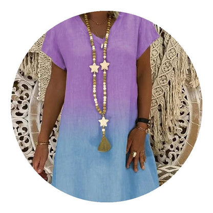 2020 Women's Gradient Print V-Neck Short Sleeve Dress
