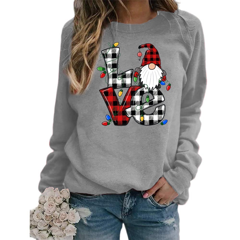 Printed Round Neck Long Sleeve Santa Sweater Coat for Women