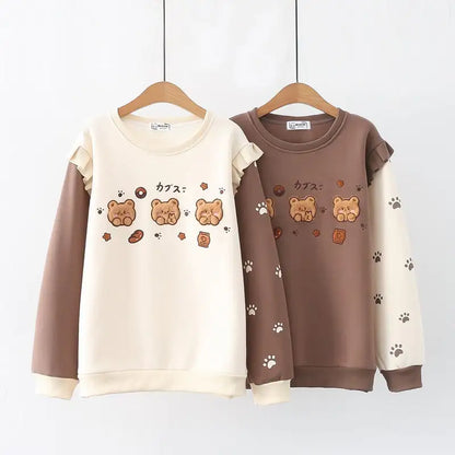 Cartoon Three Bears Fleece-lined Pullover Sweater
