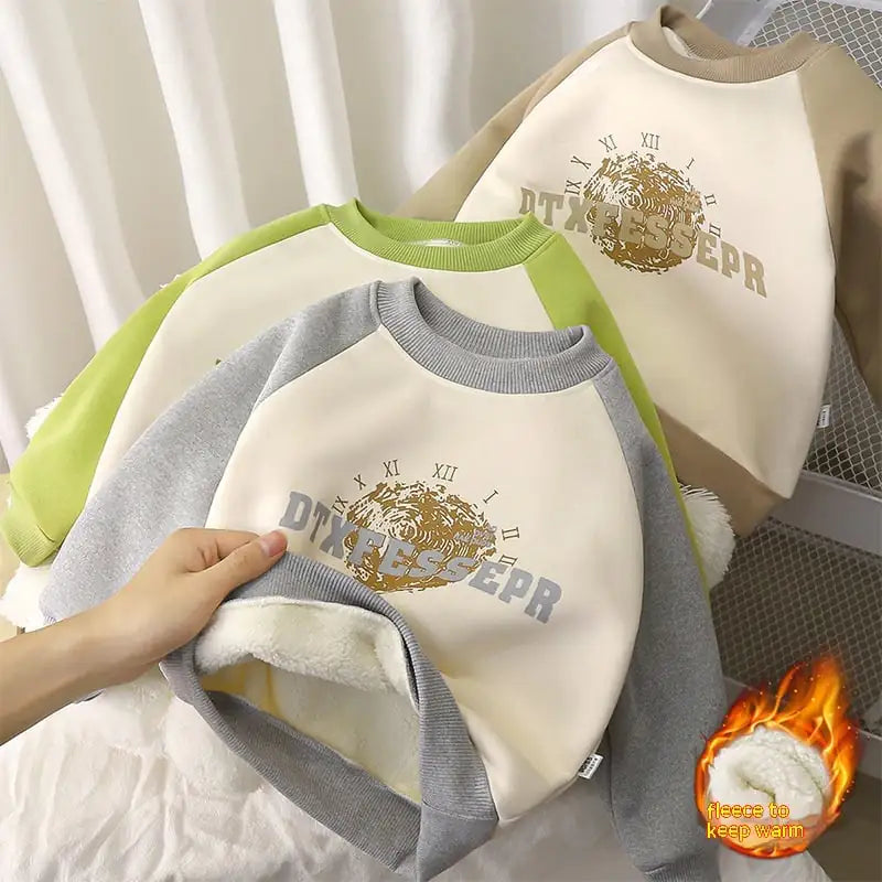 Boys' Thick Thermal Fleece-Lined Autumn Sweater