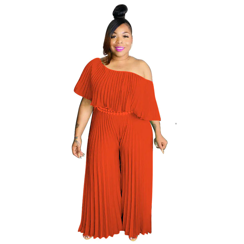 Plus Size Women's Ruffle Jumpsuit with Wide Leg Pants