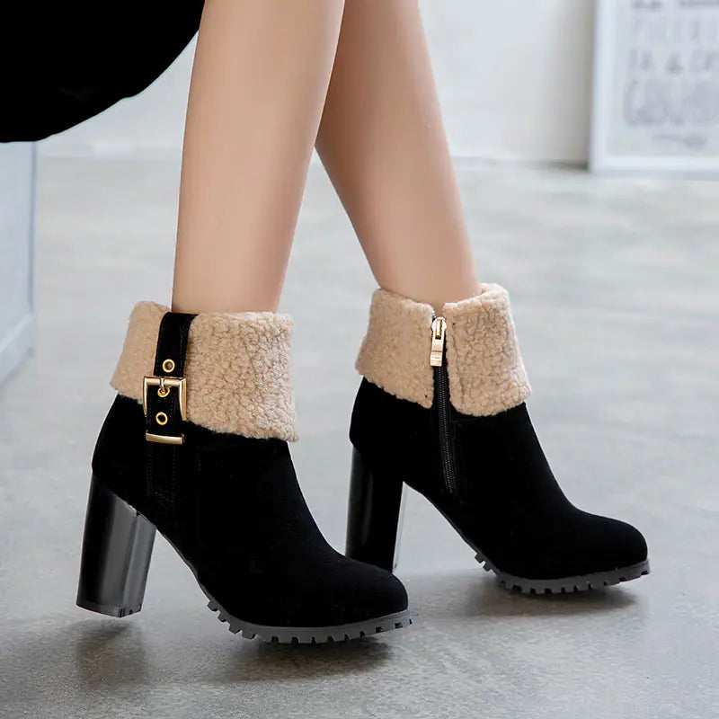 2020 Women's Warm High Heel Snow Boots with Lamb Fur