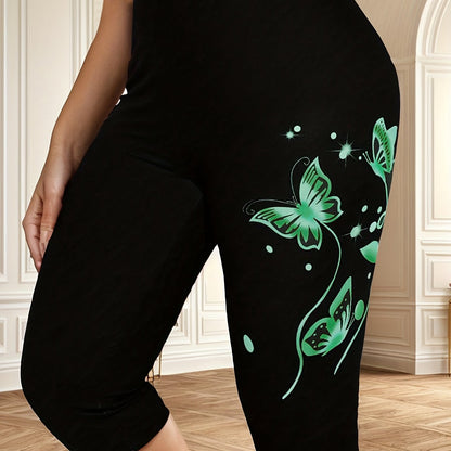 Women's Elegant Butterfly Print Capri Leggings