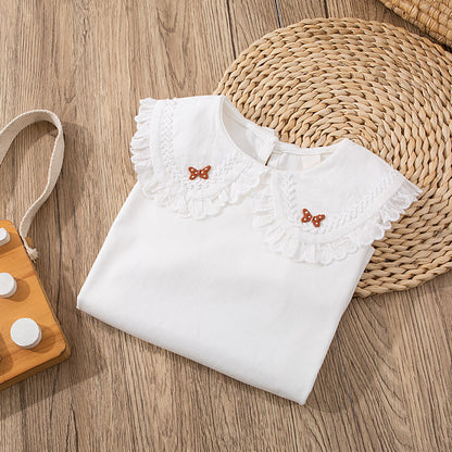 Girls' Long Sleeve Blouse with Ruffle Collar T-Shirt