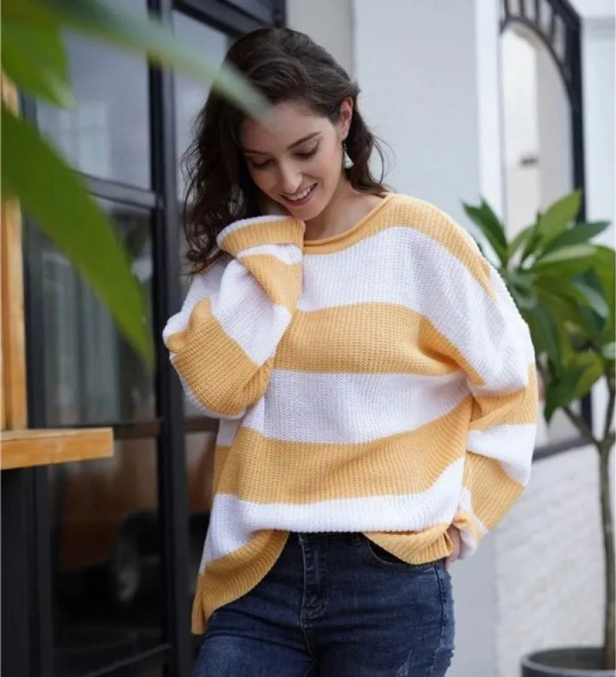 Women's sweater women's striped color block sweater
