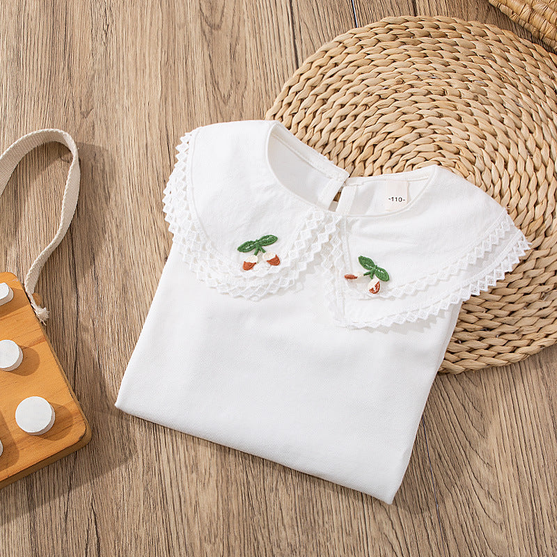 Girls' Long Sleeve Blouse with Ruffle Collar T-Shirt