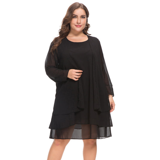 Plus Size Women's Chiffon Long-sleeved 2-piece Dress
