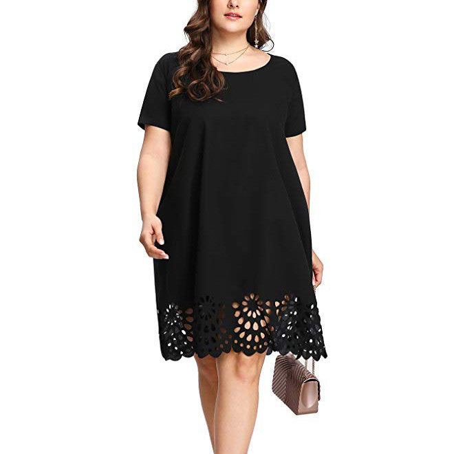 Plus Size Hollow Out Floral Hem A-Line Dress