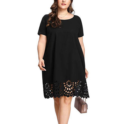 Plus Size Hollow Out Floral Hem A-Line Dress
