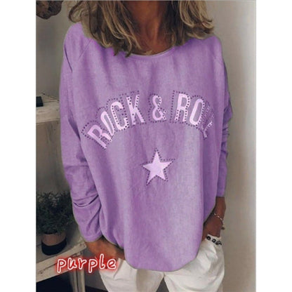 Women's Printed Diamond Round Neck Long Sleeve Top