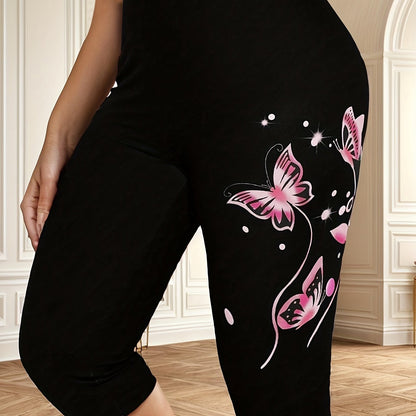 Women's Elegant Butterfly Print Capri Leggings