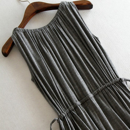 High-Waisted Sleeveless Maxi Dress with Drawstring