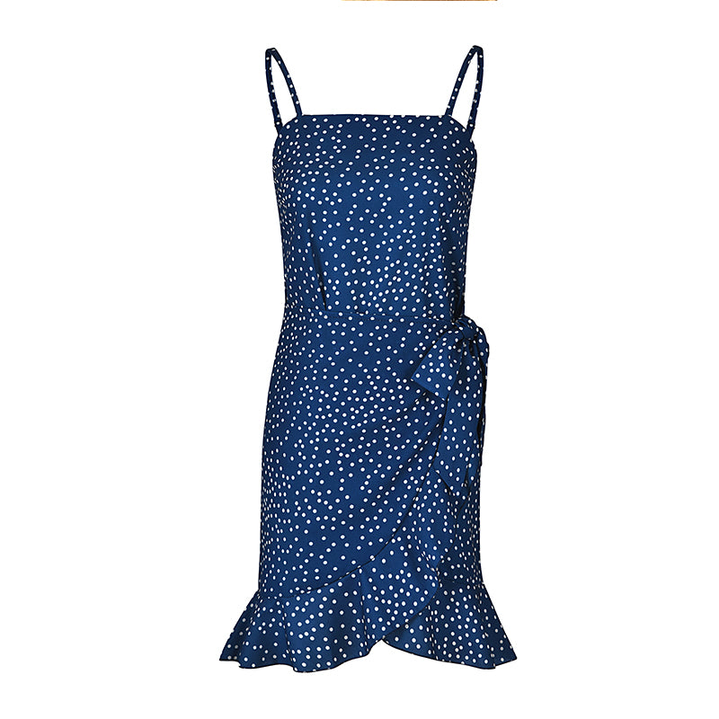 Leaf Print Cami Chiffon Dress - Irregular Short Skirt