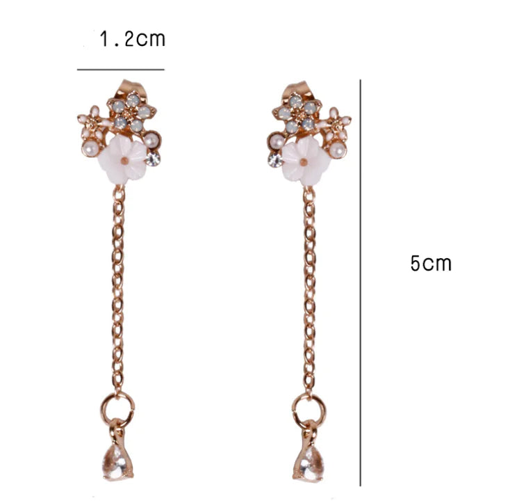 Long Rhinestone Snowflake Earrings with 925 Silver Pins